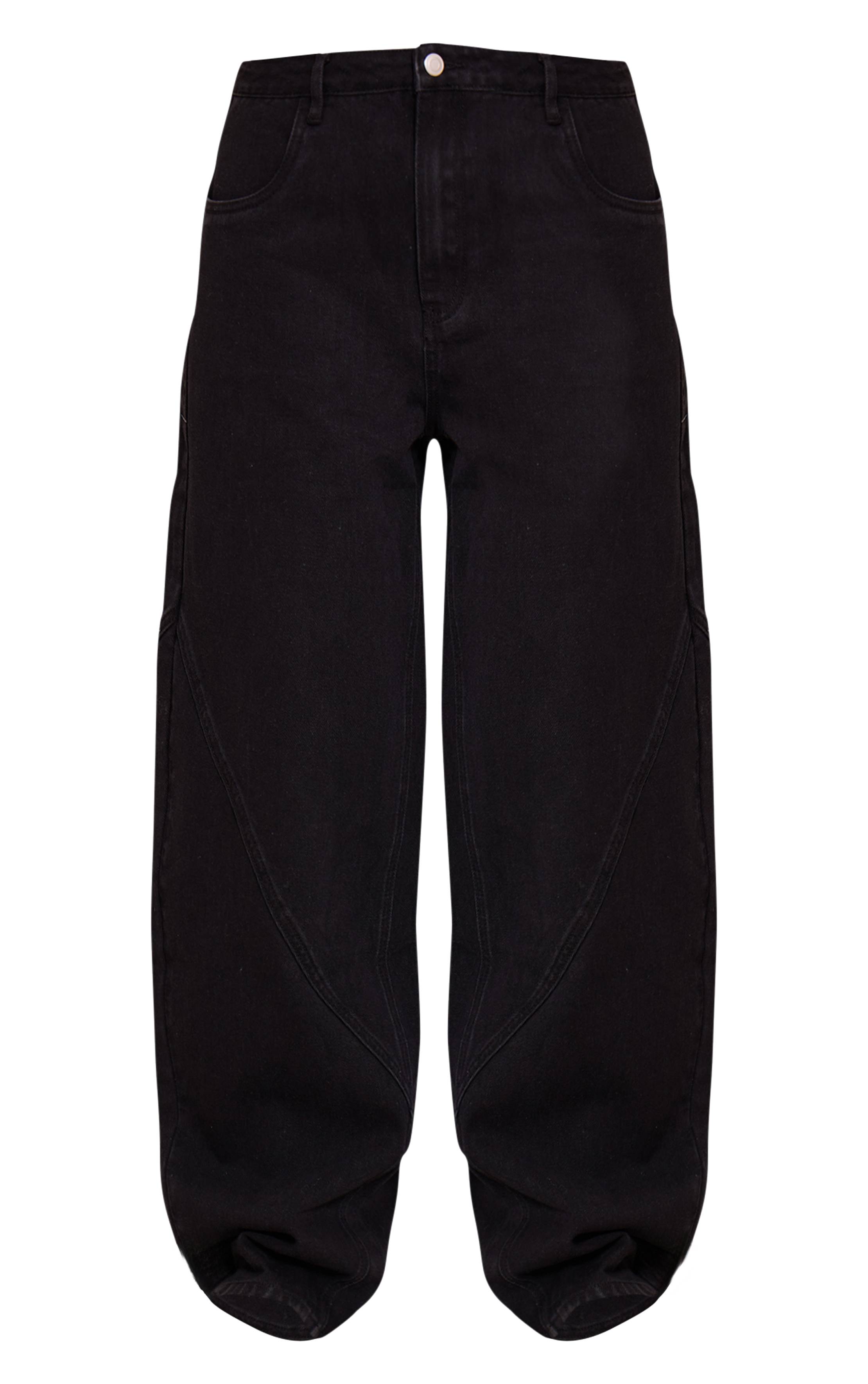 Noir Délavé Jean Barrel Taille Mi-haute À Détails De Coutures Vintage Tall