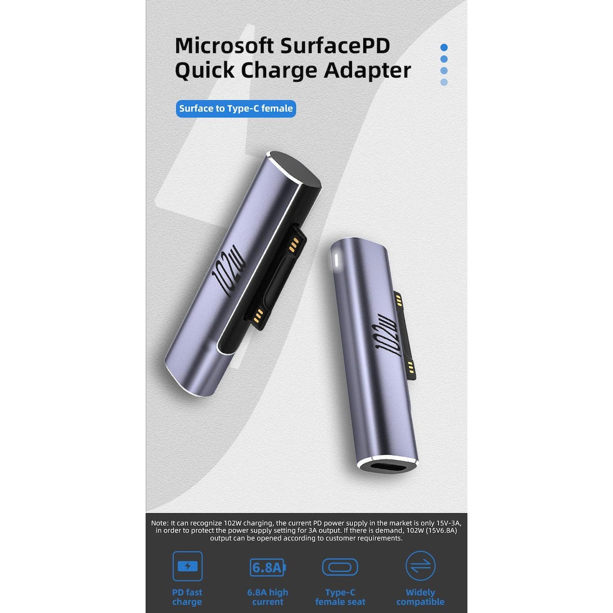 NÖRDIC USB-C ladeadapter for Microsoft Surface 15V 6.8A 102W