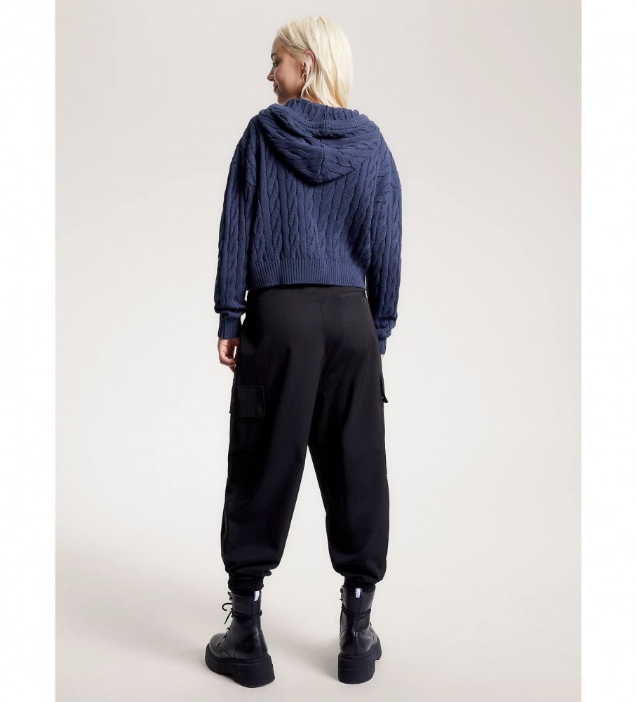 Moletom Tommy Jeans azul-marinho com capuz e tranças
