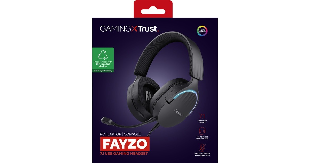 TrustGXT 490 Fayzo 7.1 USB gaming headset over-ear   (Zwart, PC, PlayStation 4, PlayStation 5)