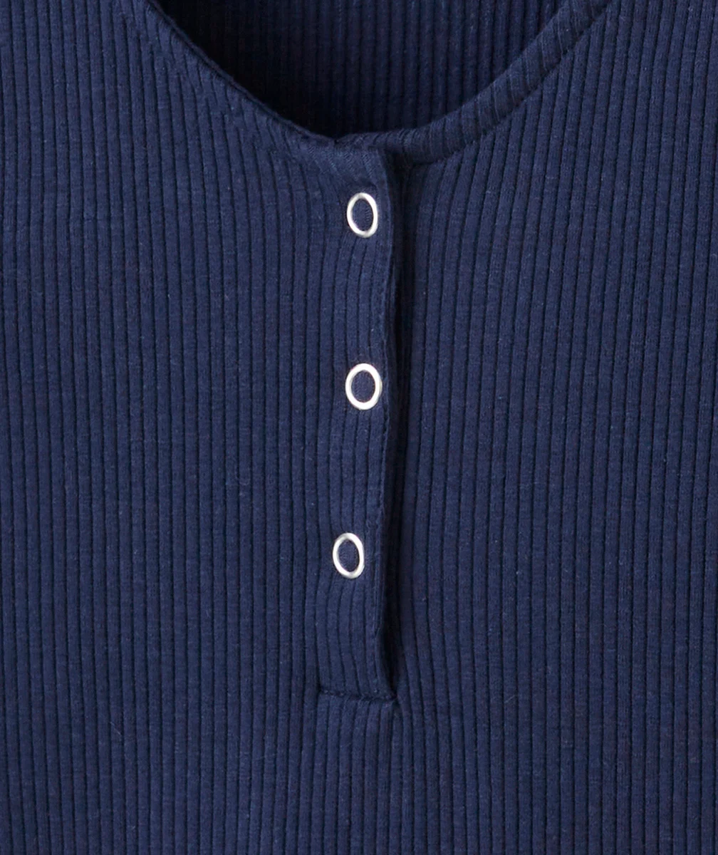 T-SHIRT MANCHES COURTES FILLE EN COTON BIO BLEU MARINE CÔTELÉ