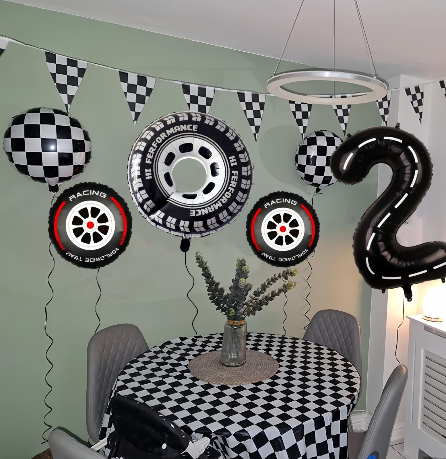 (5er Set) Kinder Geburtstags Party Ballons Auto Rennen Folien Luftballons Rennstrecke - Schwarz