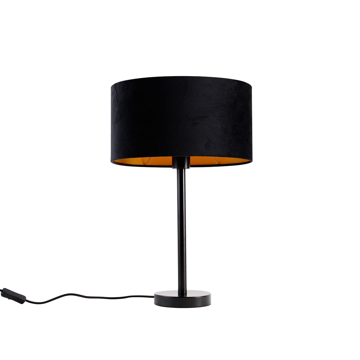 Tafellamp zwart met ovale velours kap zwart 35cm - Simplo