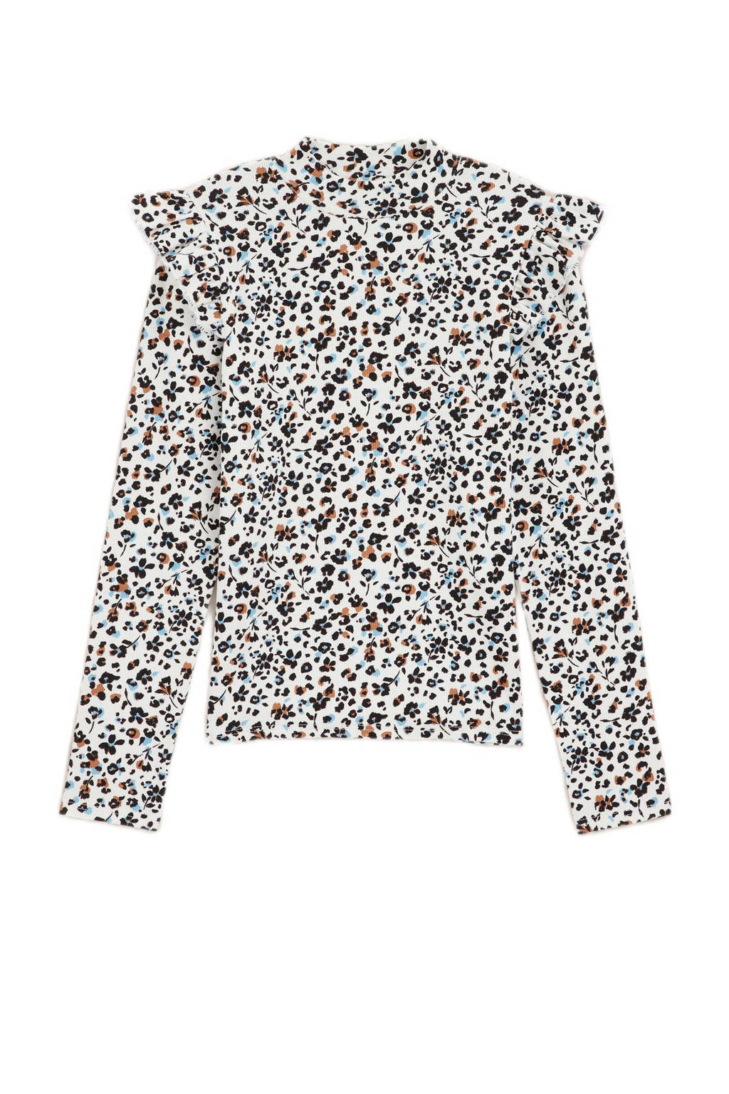 WE Fashion gebloemde longsleeve offwhite/blauw