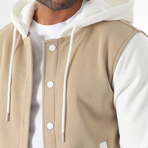 Veste Teddy A Capuche 0051 Beige Blanc
