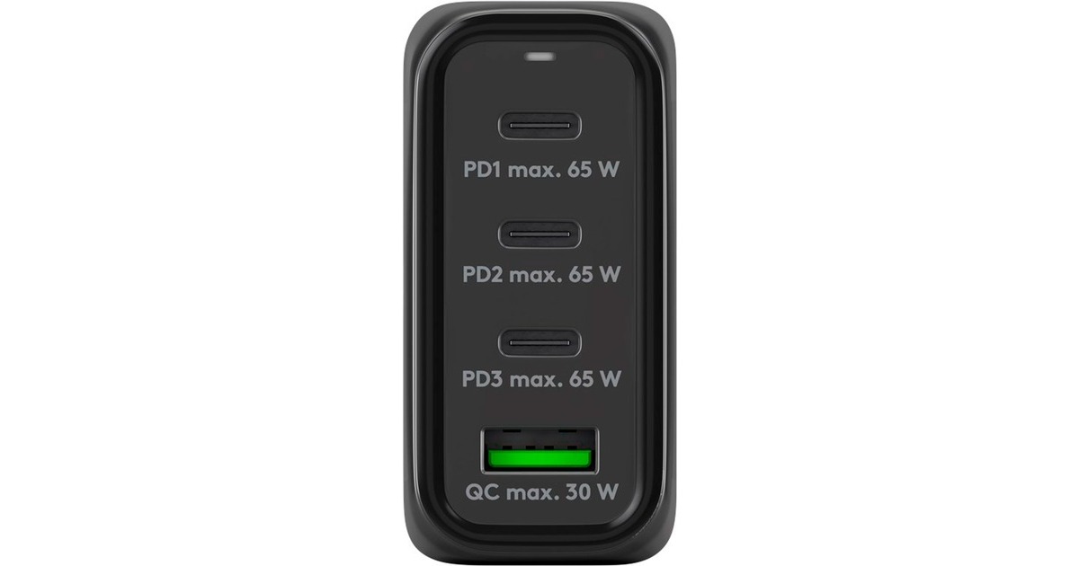 goobayUSB-C PD GaN multipoort snellader (68 W)  (Zwart, 3x USB-C, 1x USB-A, Power Delivery, QuickCharge)