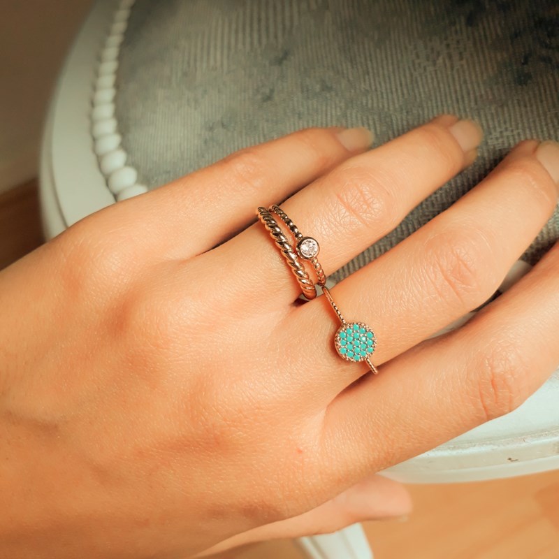 Bague Fine Plaqué Or Pierres Precieuses Turquoise
