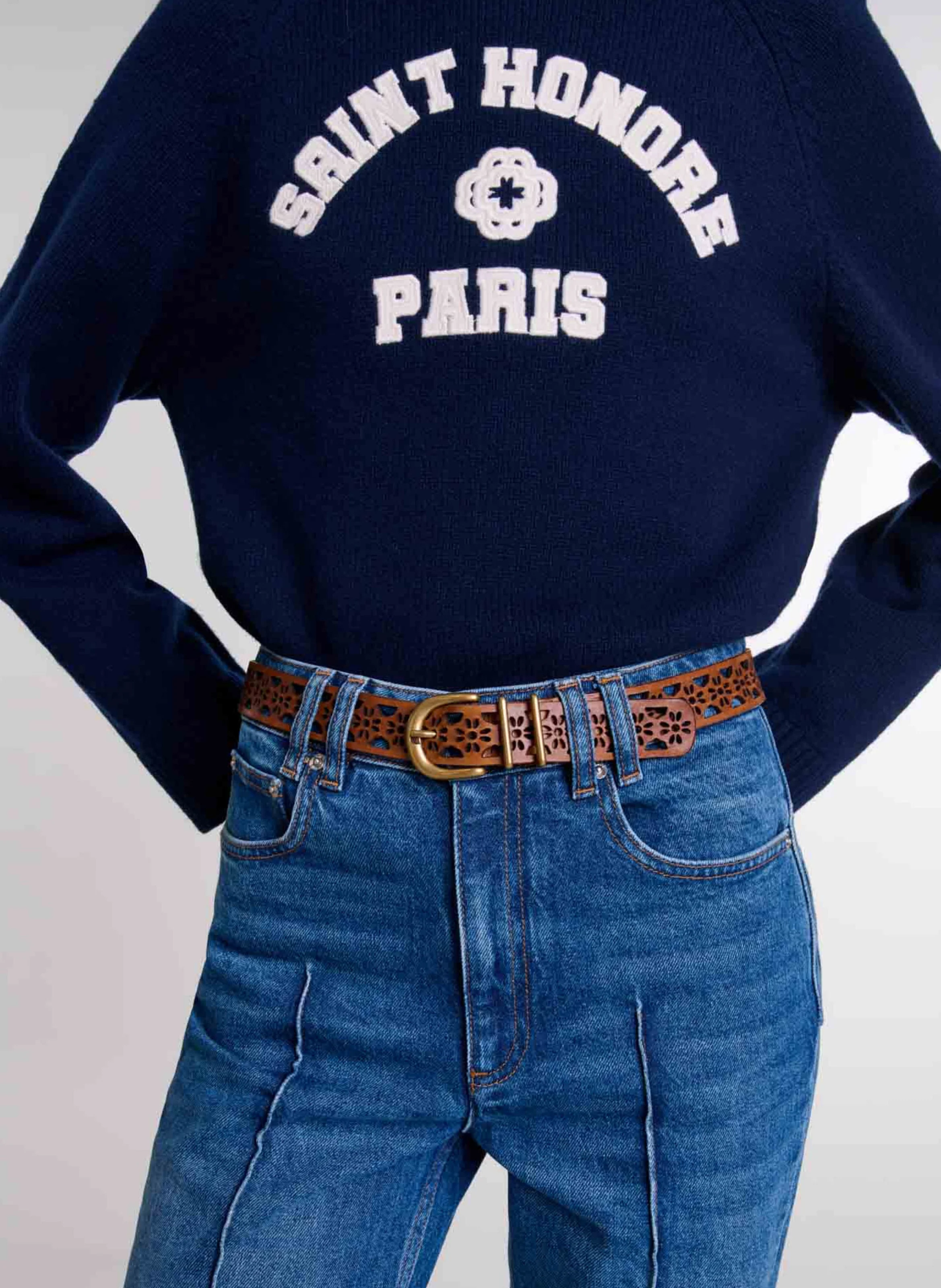 Ceinture en cuir ajourée| Beige