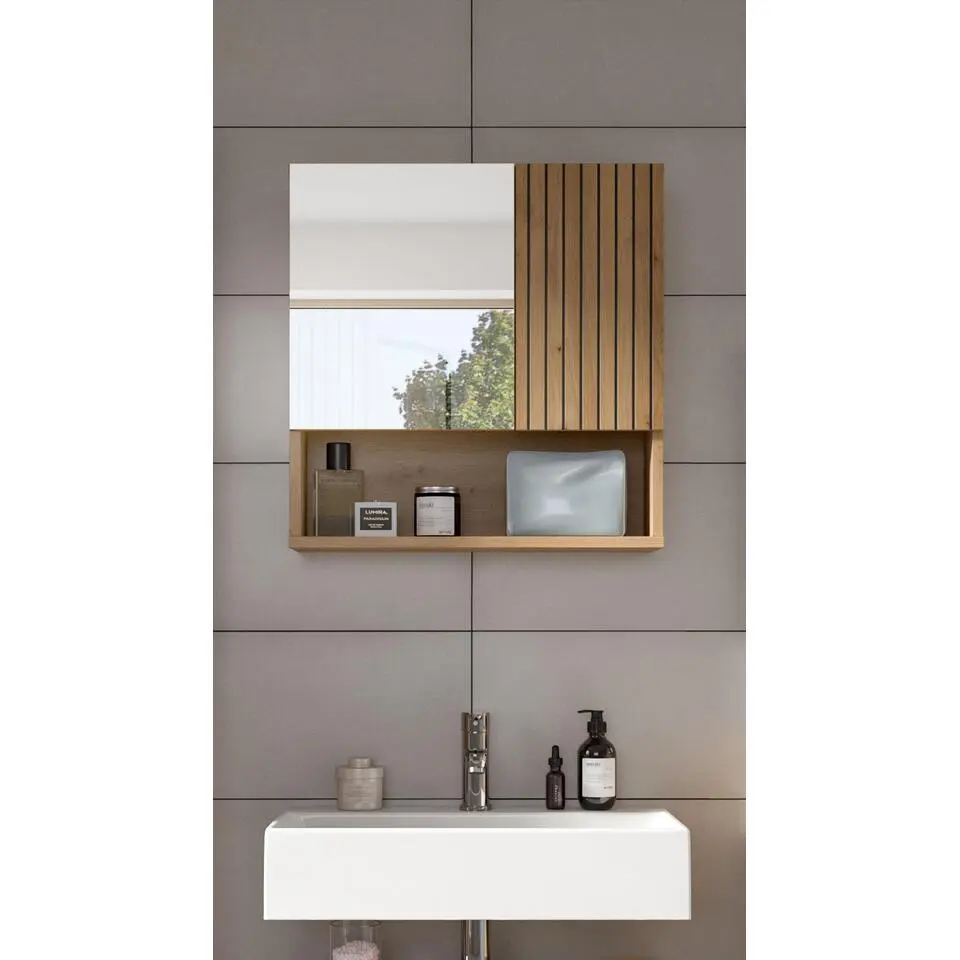 Hioshop Mone spiegelkast 1 deur- 1 spiegeldeur- 1 plank eiken decor