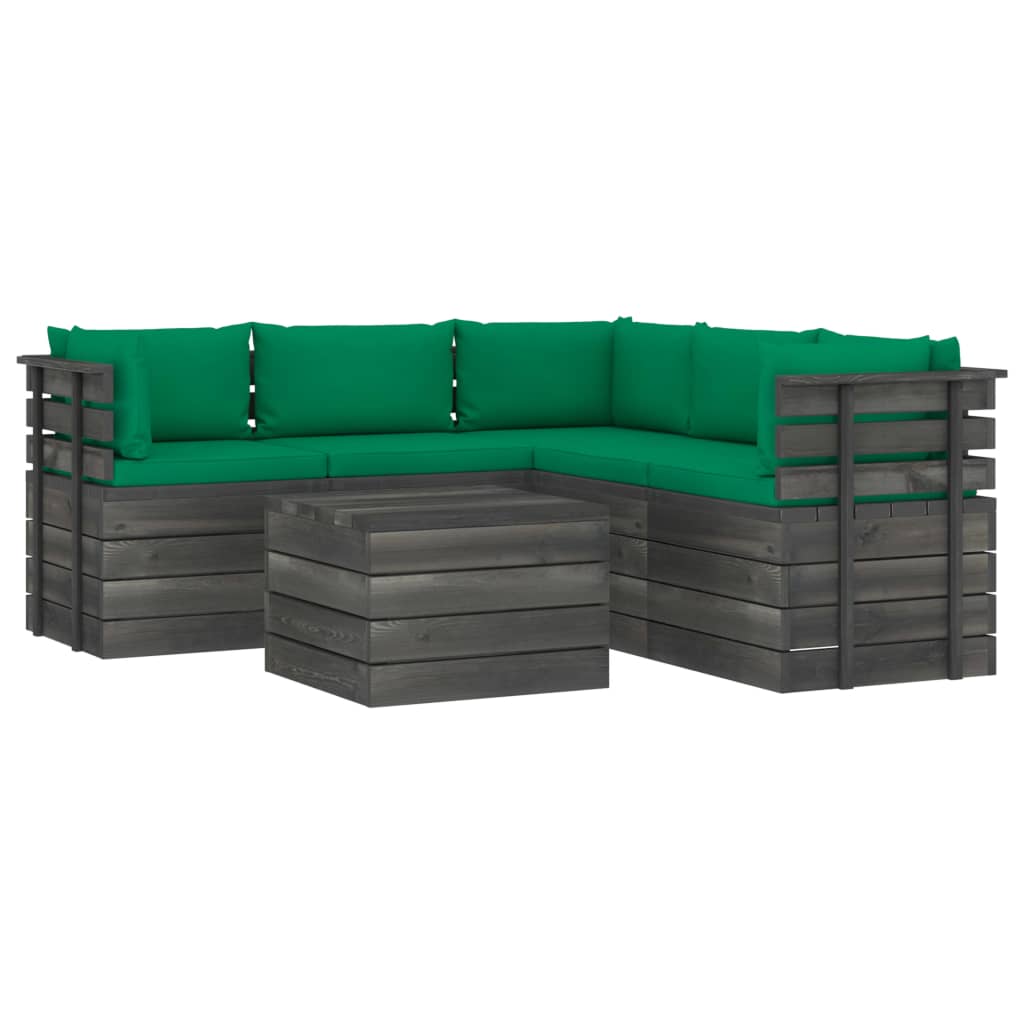 Salon de jardin palette meuble d'extérieur ensemble de mobilier 6 pièces avec coussins bois de pin massif