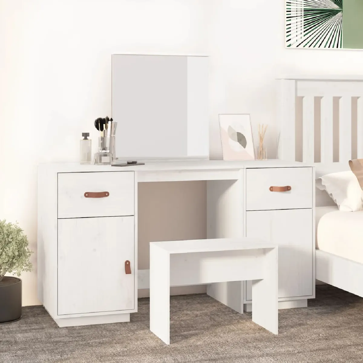 VidaXL Coiffeuse en Pin - Blanc
