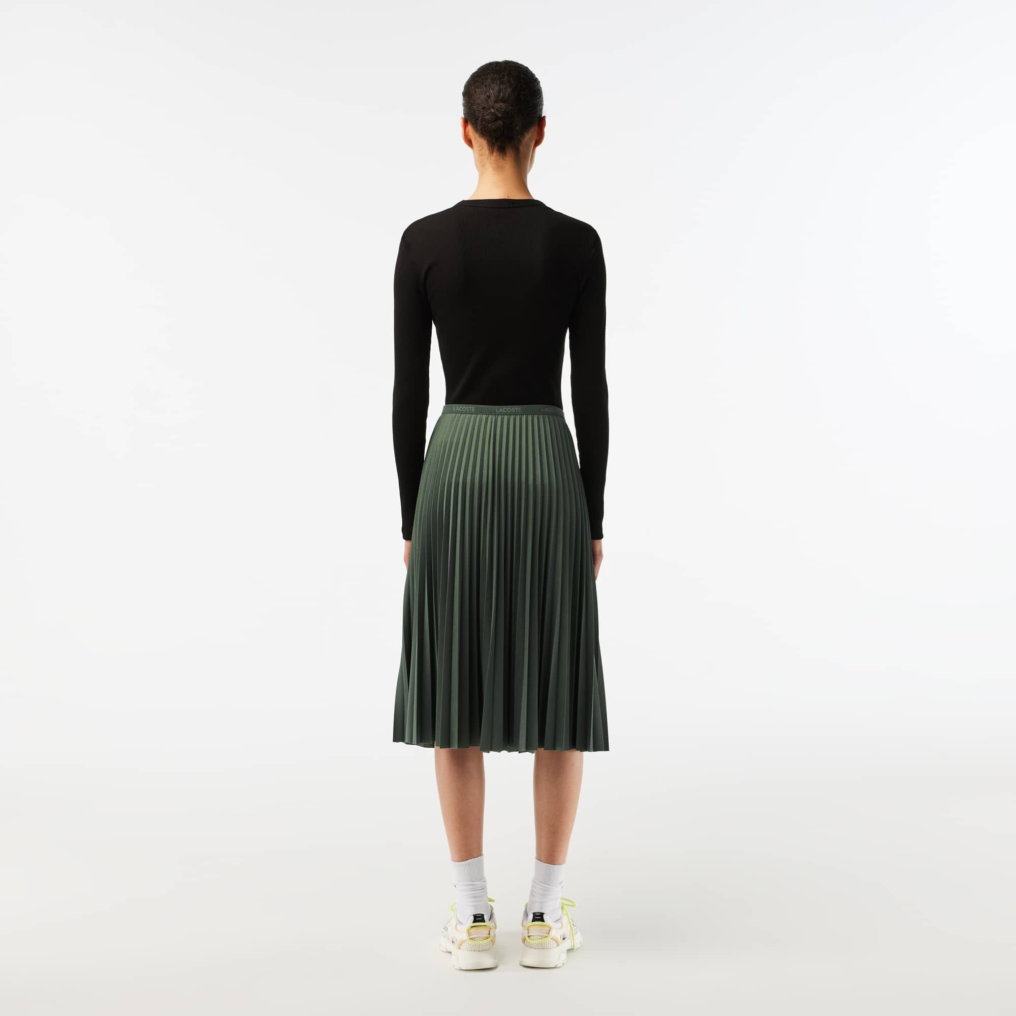 Jupe plissée unie fluide à taille élastiquée Robes & Jupes - Vert - Lacoste - Femme