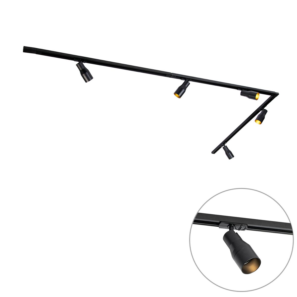 Modern railsysteem met 5 spots zwart 1-fase - Iconic Kohua