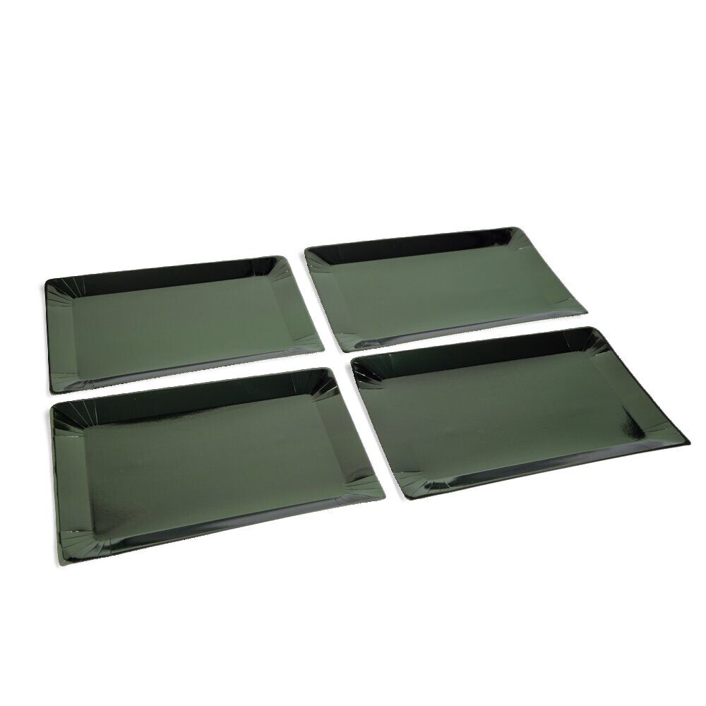 Plateau de présentation rectangulaire x4 en carton vert sapin 28x38cm