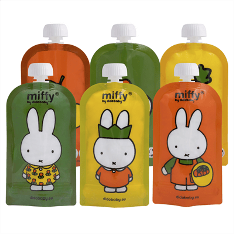 Didobaby Gjenbrukbare Smoothieposer, Miffy-motiv 6 stk.