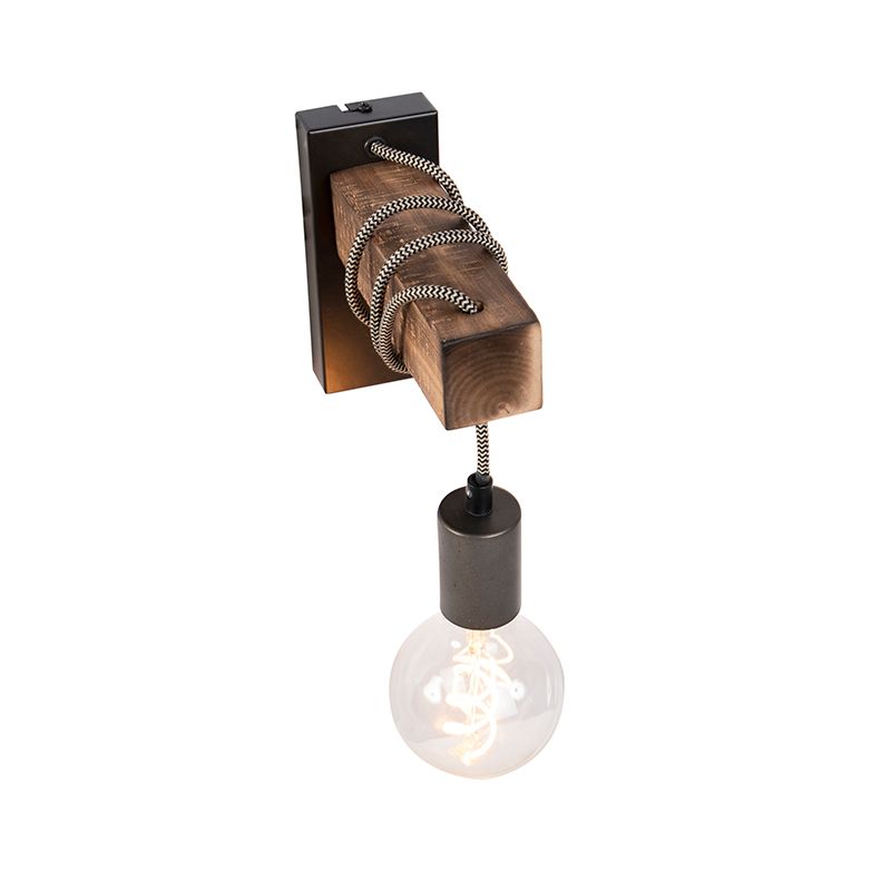 Industriële wandlamp zwart met hout - Gallow