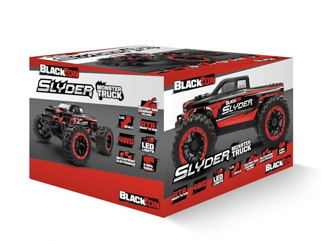 BLACKZON - Slyder MT 1/16 4WD Electric Monster Truck - Rød