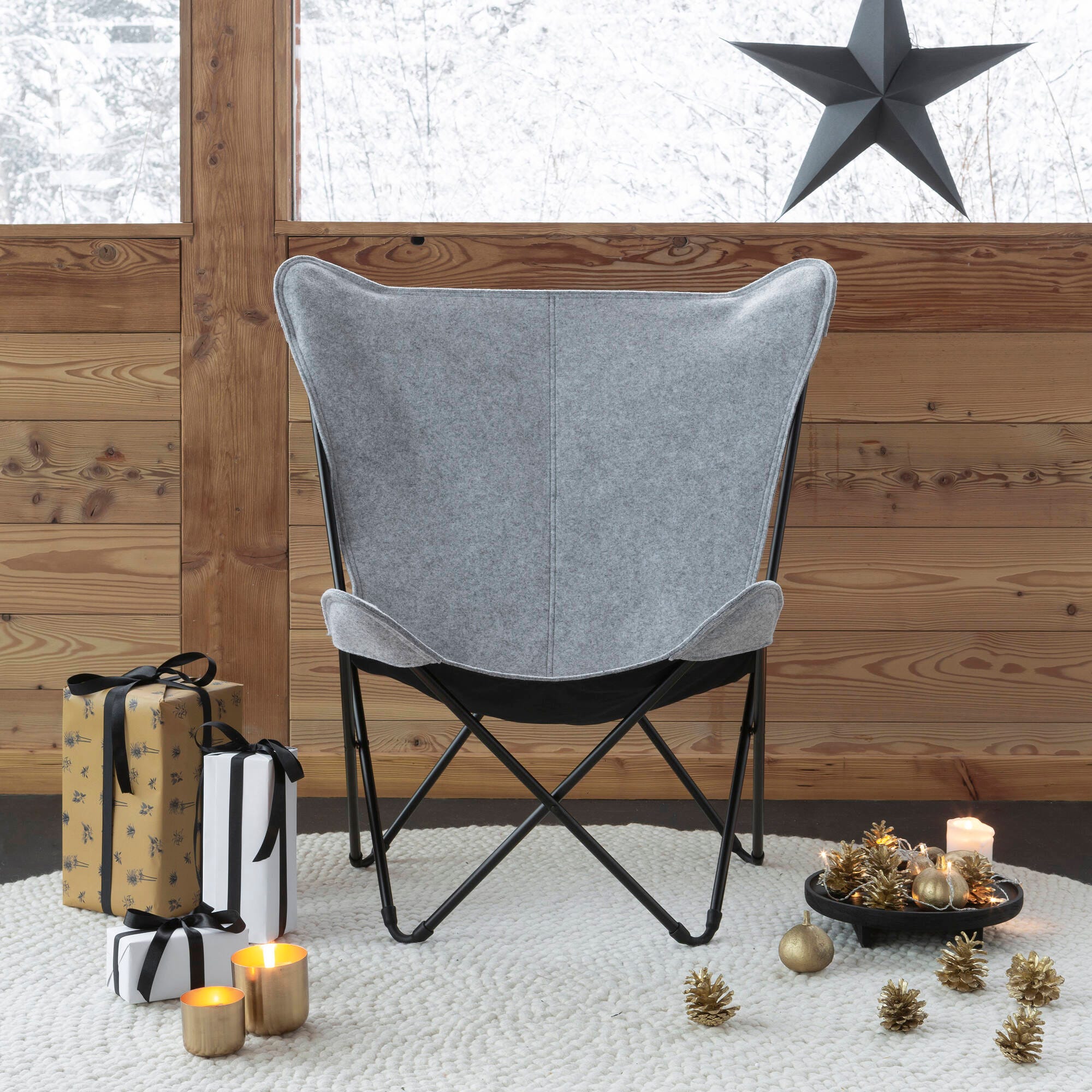 Breiter Butterfly Chair Sphinx Soft Grau Plume
