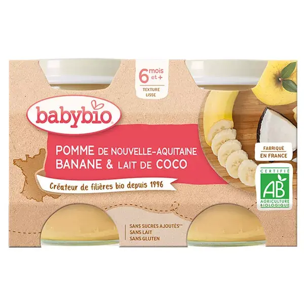 Babybio Frutas em Pote Maçã Banana Leite de Coco +6m Orgânico 2 x 130g