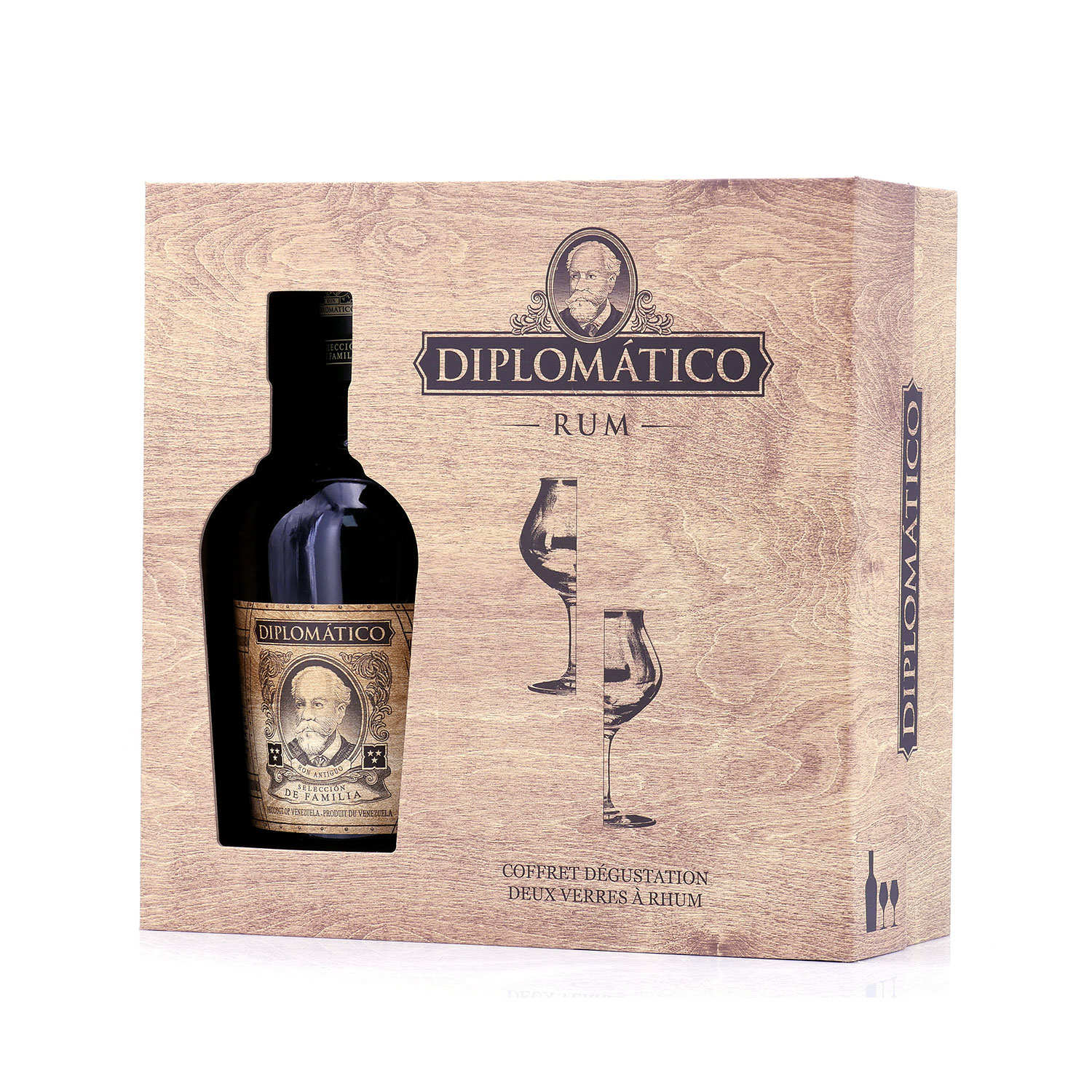 Coffret Rhum Diplomatico seleccion de la familia et 2 verres à rhum - 43°