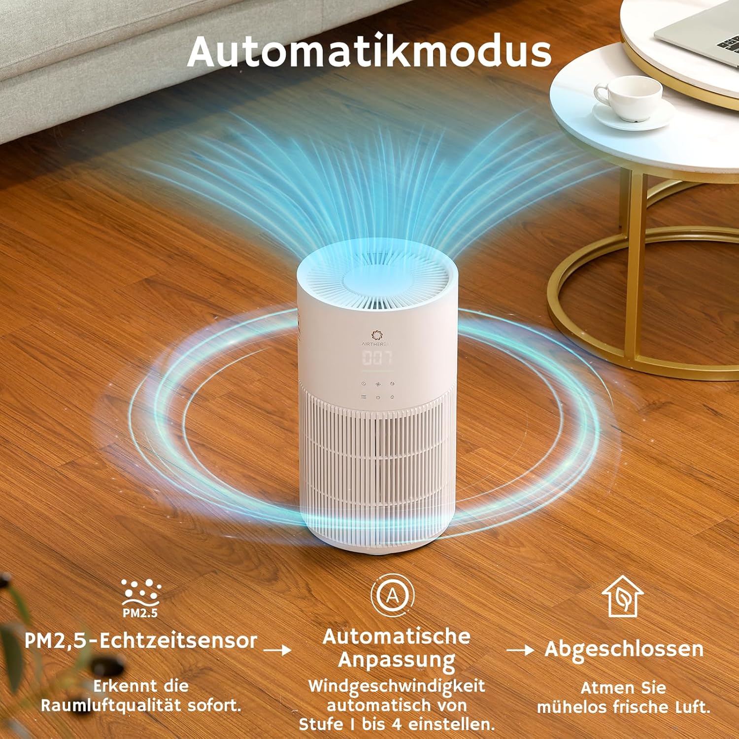 Airthereal 2-in-1 Luftreiniger mit Luftbefeuchter für bis zu 125 m², 3-Stufen-Filter, Luftqualitätsanzeige, Schlafmodus und Verdunstungsbefeuchter mit automatischer Feuchtigkeitsüberwachung, AEH300