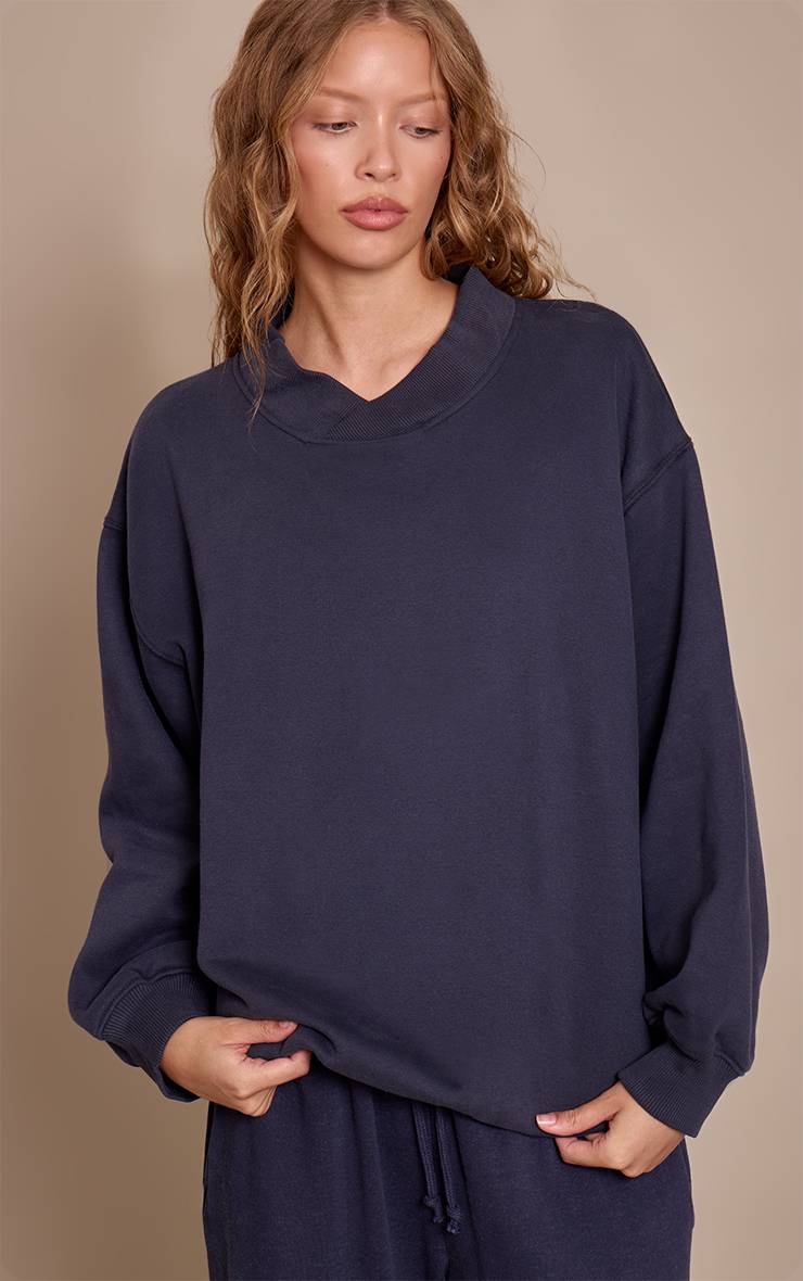 Bleu Marine Sweat-shirt À Encolure Croisée