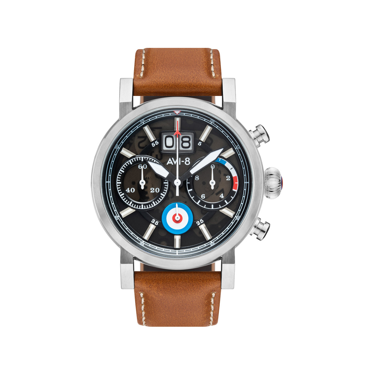 Montre AVI-8 homme chronographe acier cuir marron