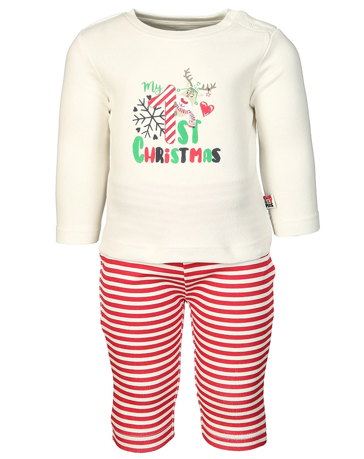 Langarmshirt FIRST CHRISTMAS mit Leggings in offwhite/rot