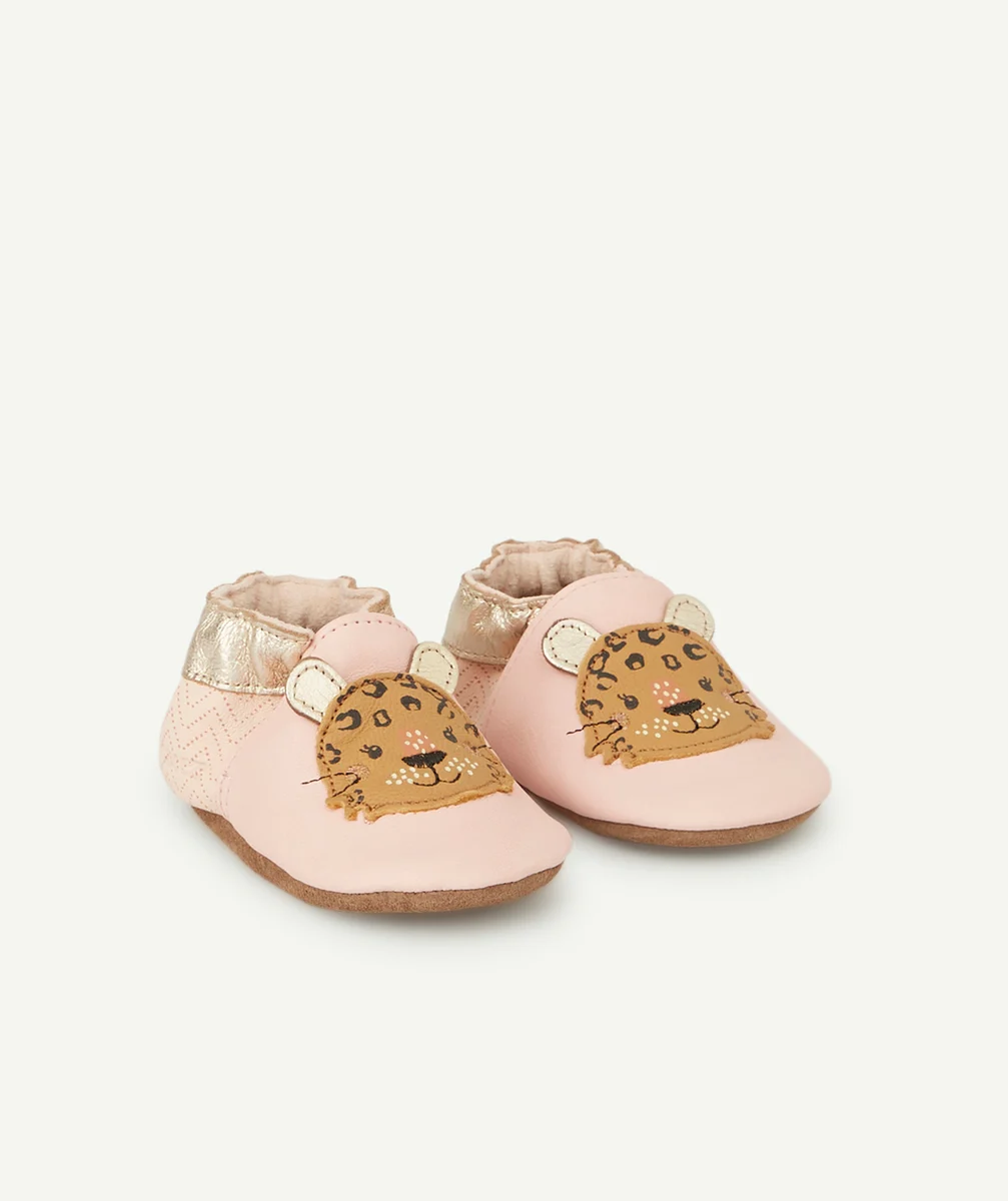 ROBEEZCHAUSSONS BÉBÉ EN TANNAGE VÉGÉTAL ROSE AVEC LÉOPARD