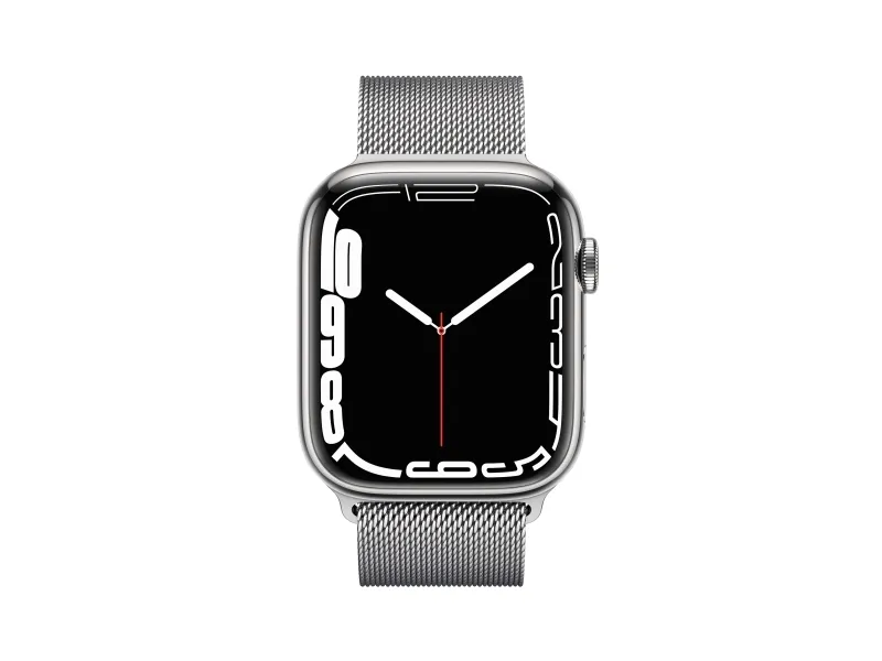 Apple Watch Series 7 (GPS   Cellular) - 45 mm - sølv rustfrit stål - smart ur med milanesisk løkke - rustfrit stål - sølv - håndledsstørrelse: 150-200 mm - 32 GB - Wi-Fi, Bluetooth - 4G - 51.5 g