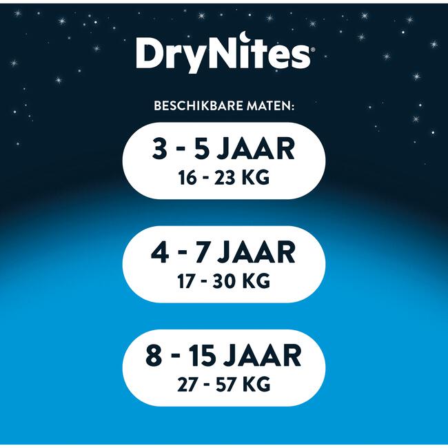 DryNites Stoere Luierbroekjes Jongens 8 Tot 15 Jaar (27 - 57 kg) 9 stuks