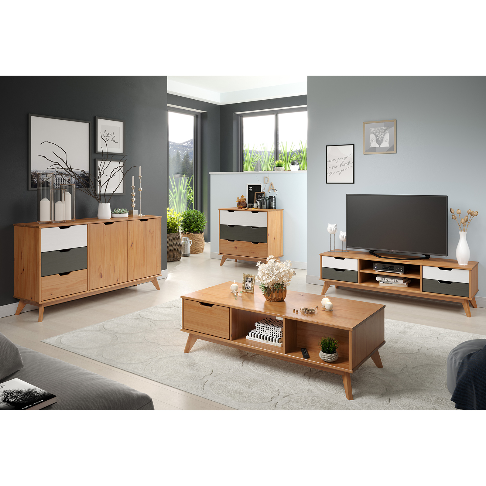 Couchtisch - honigfarben - Kiefer massiv - 120 cm breit