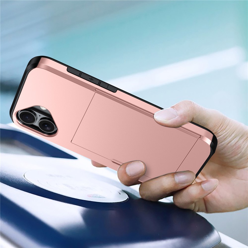 iPhone 17 Hybrid Hardcase Hülle mit integriertem Karten Portemonnaie (aufschiebbar) - Schwarz