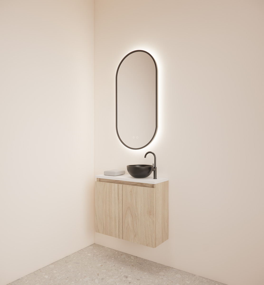 Gliss Design Echo toiletmeubel 60cm kastanje met toppaneel wit mat