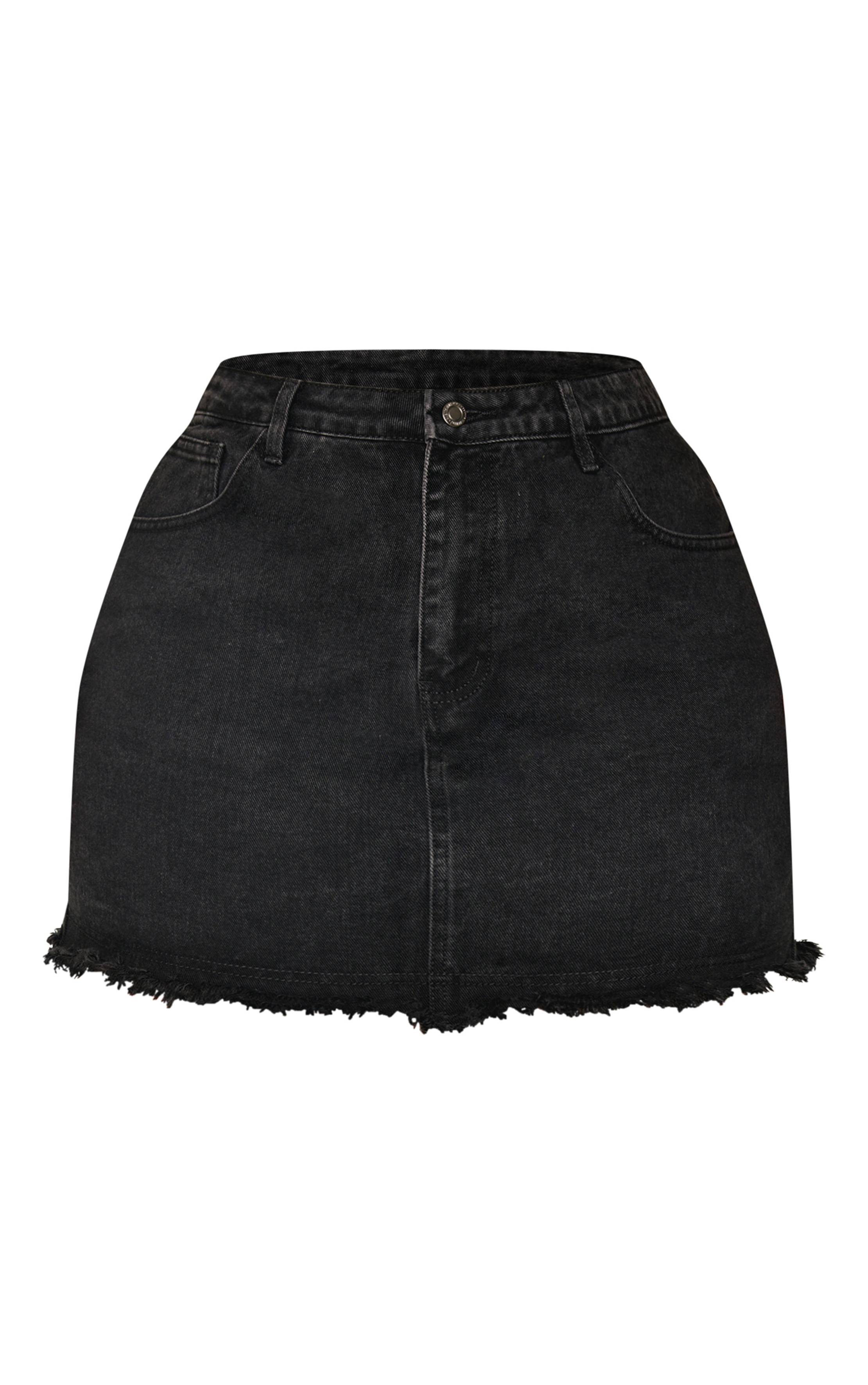 Noir Jupe Mini En Denim Délavé À Ourlet Brut Grande Taille