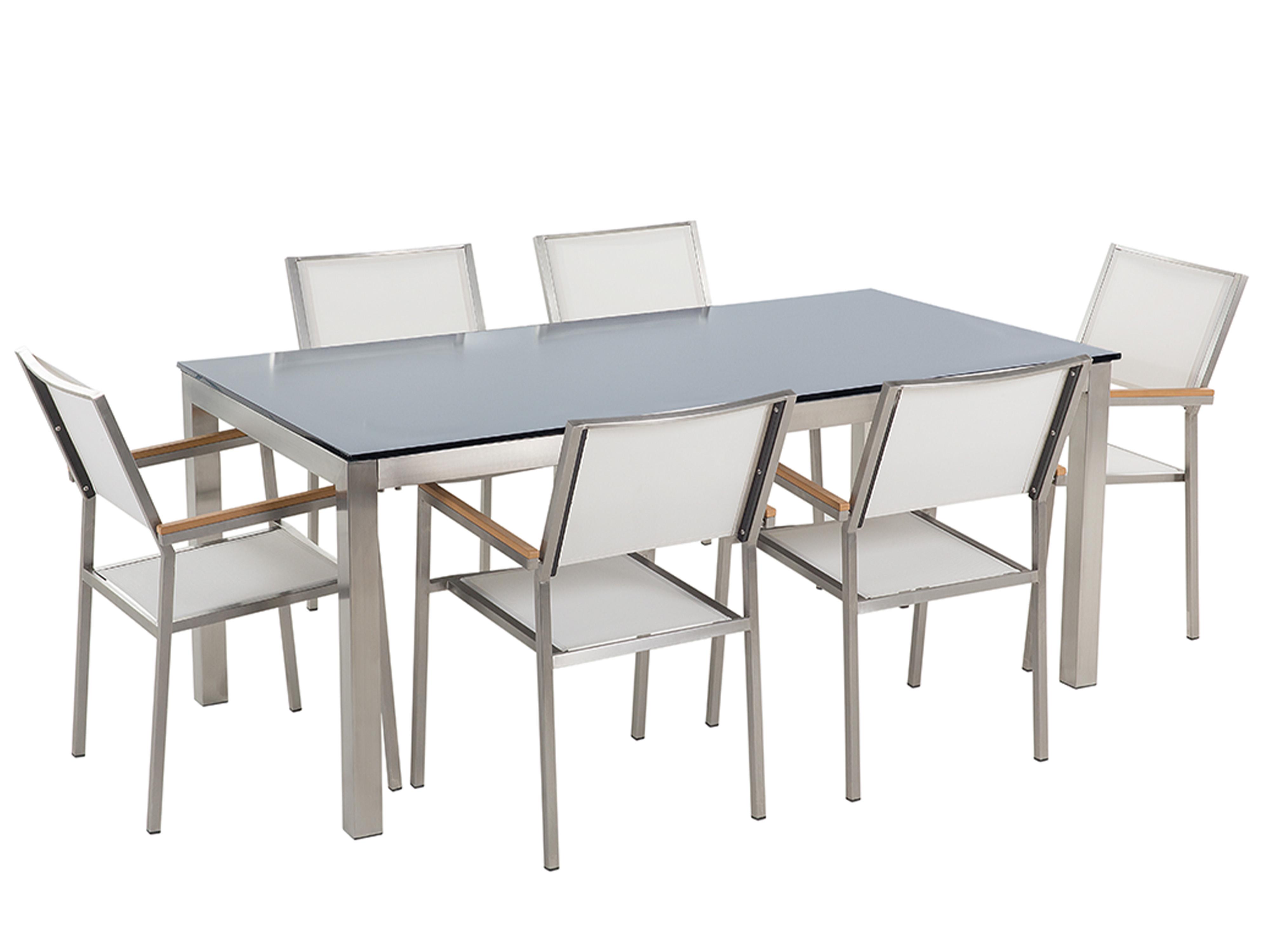 Tuinset 6-zits GROSSETO Veiligheidsglas Zwart/wit
