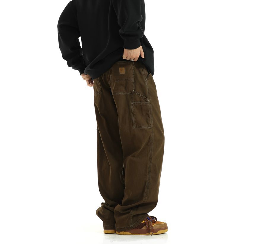 Meiksip - Mid Rise Plain Washed Wide Leg Jeans