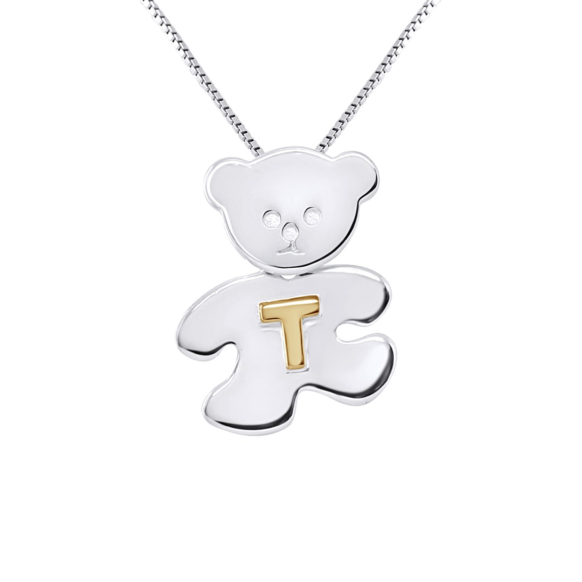 Pendentif OURSON Argent - Lettre T plaqué Or Jaune