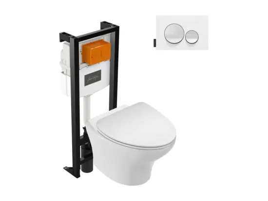 Pack WC suspendu sans bride JACOB DELAFON Nouvelle vague + bati support + plaque blanc brillant blanc mat