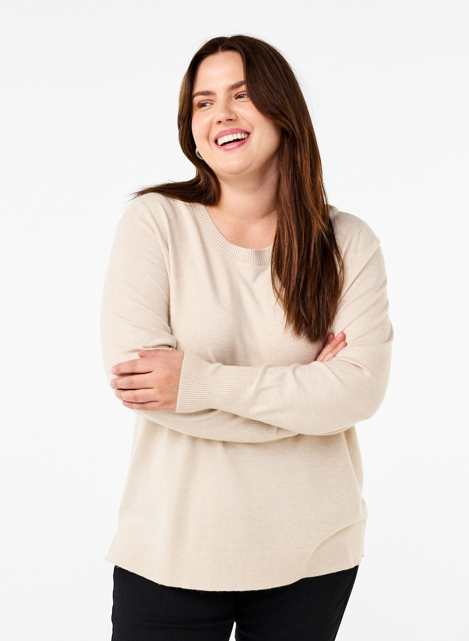 FLASH - Strikbluse med rund hals