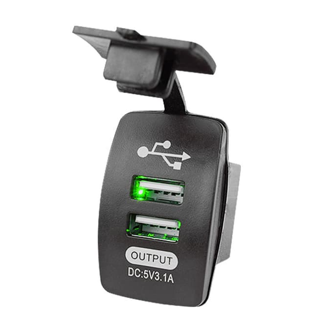 Afrundet dobbelt USB biloplader Sort+græsfarve