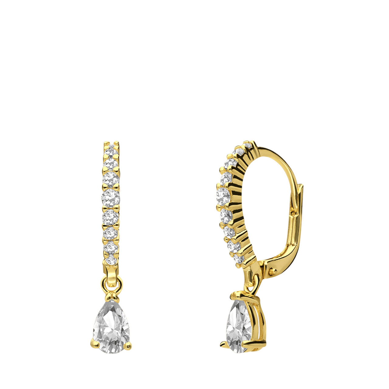 Zilveren goldplated set ketting en oorringen druppel zirkonia