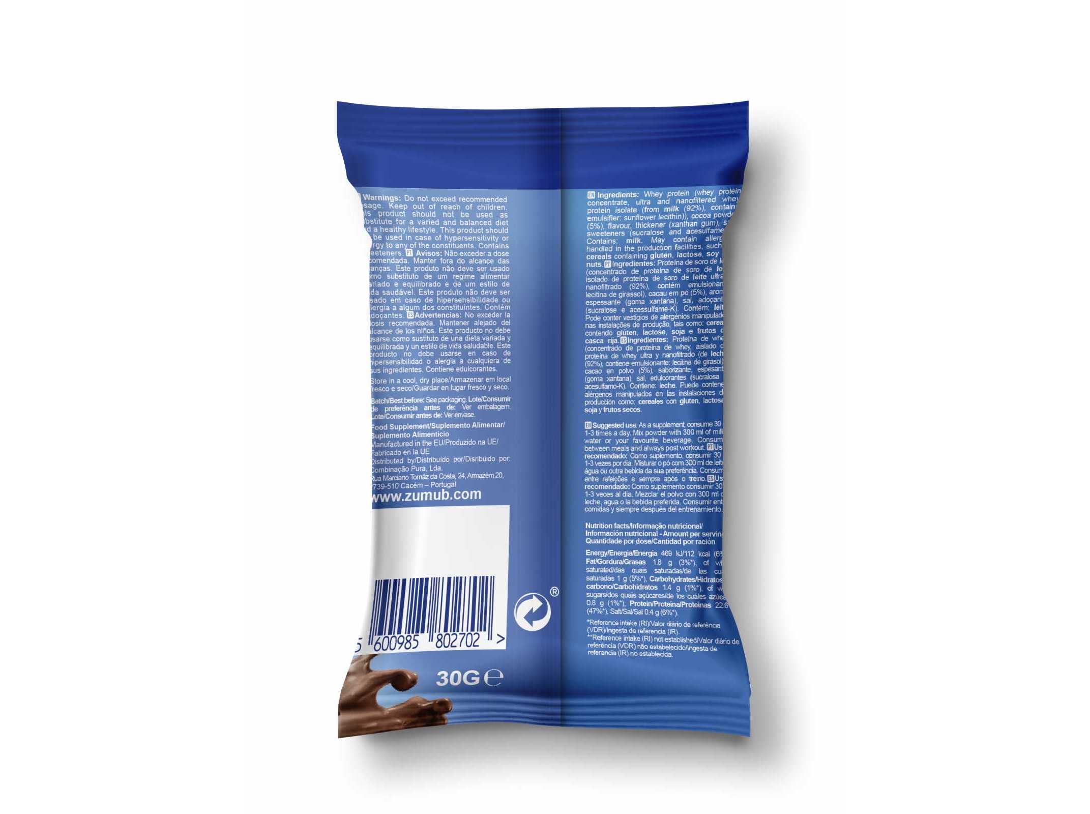 PROTEINA WHEY ZUMUB 100% ISOLADA DE CHOCOLATE 30G