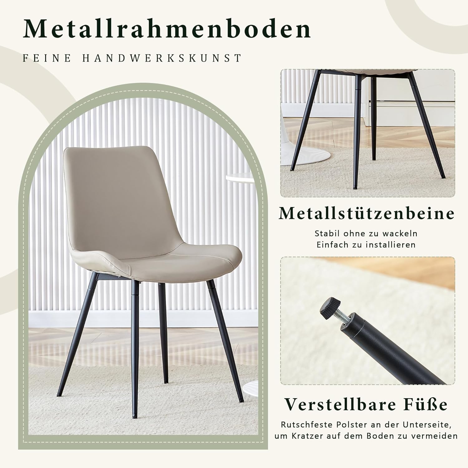 JUFU Esszimmerstühle 4er Set, Stühle Esszimmer mit Lehne, Küchenstühle Kunstleder modern mit Rückenlehne und Metallfüße für Küche, Tresen, Esszimmer (Grau)