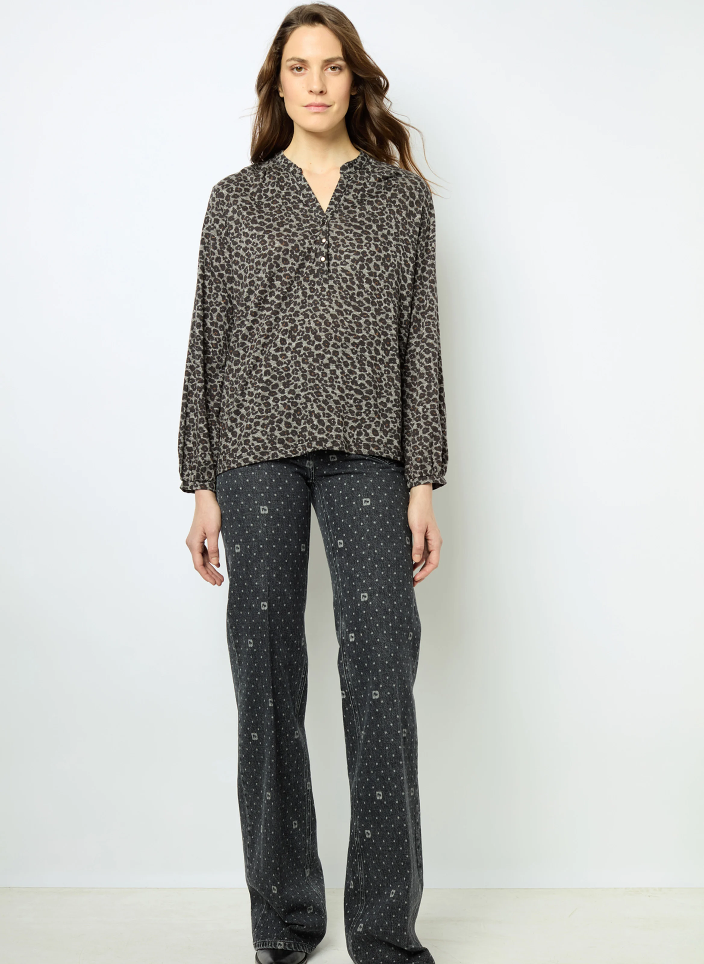 AURORE - Tee-shirt col tunisien| Gris