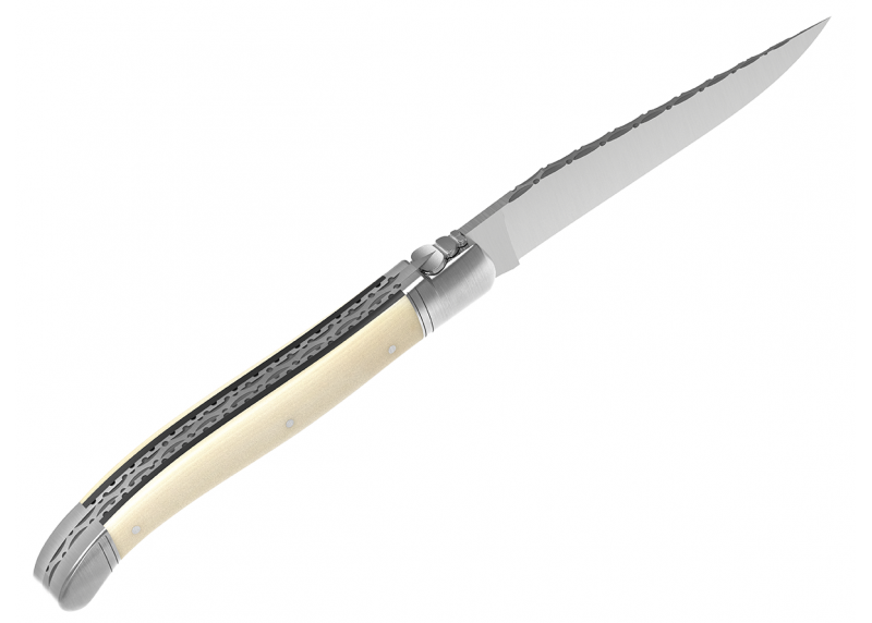 Couteau Laguiole prestige avec un manche en ivoire de mammouth et mitres en acier inoxydable