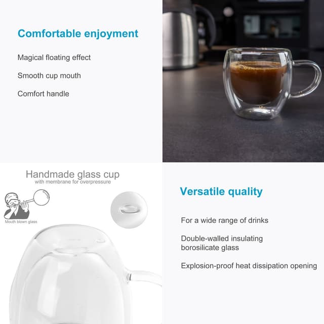 2x Kaffekop Krus Termoglas 200-300 ml Tekop Kaffeglas