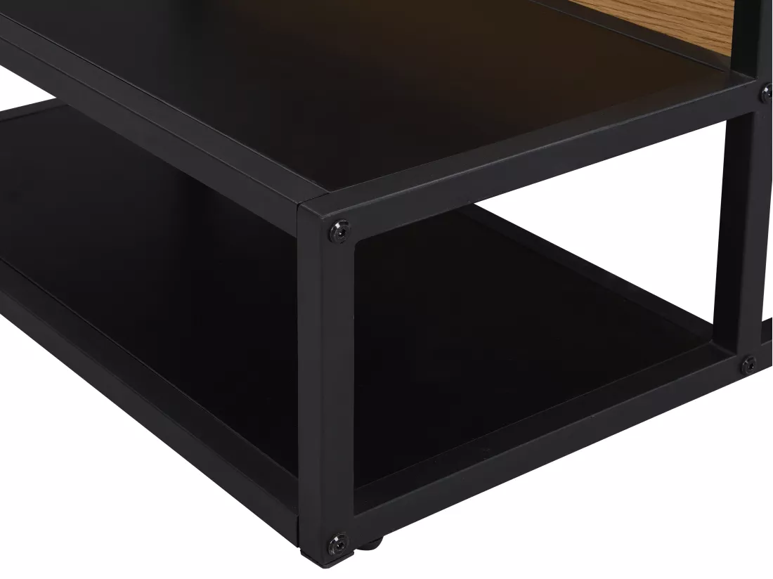 Table basse avec plateau relevable en MDF et métal - Naturel et noir - LUTESA