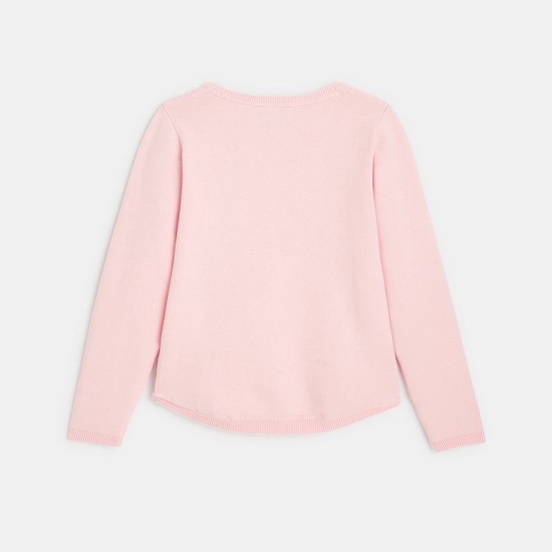 Pull fin à sequins brodés motif fleur rose fille