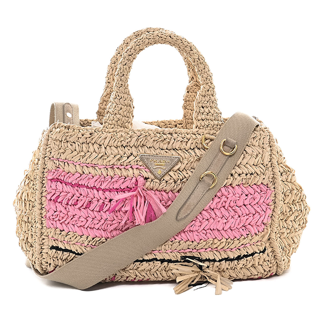 Prada Sac bandoulière Canapa en Raphia beige - Très bon état - L.29 cm